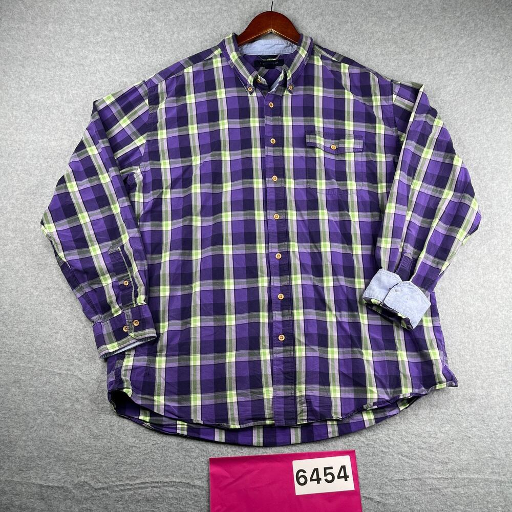 Tommy Bahama Purple Plaid Casual Shirt Button Up Long Sleeve Mens 2XL